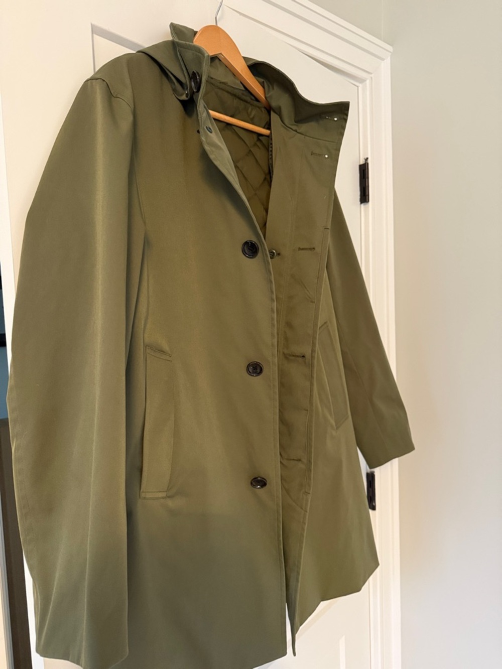 Tag on- Barney’s Olive Green Quilted Hooded Coat - Picture 2 of 16